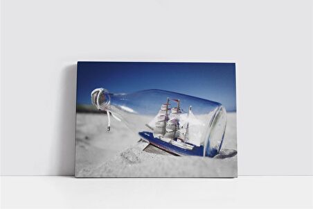 Kumsalda Şişe Kanvas Tablo