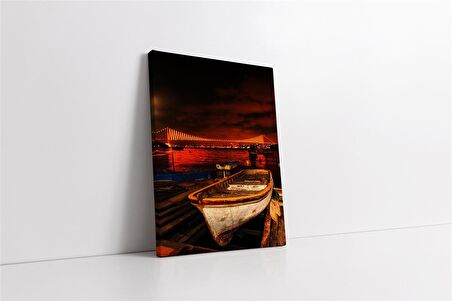 Gece Sandal ve Boğaziçi Köprüsü Kanvas Tablo