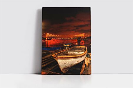 Gece Sandal ve Boğaziçi Köprüsü Kanvas Tablo