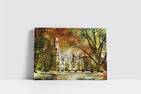 Yemyeşil Ağaçlar İçerisinde Şato Kanvas Tablo