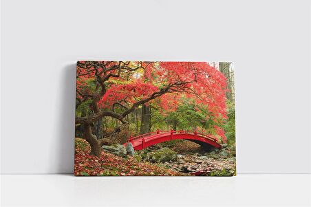 Ormanda Kırmızı Köprü Kanvas Tablo
