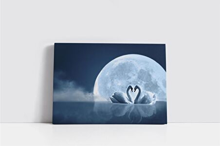 Dolunay ve Beyaz Kuğu Kanvas Tablo