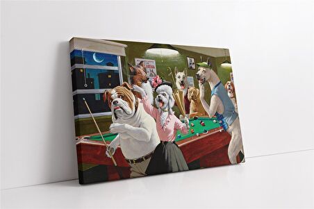 Bilardo Oynayan Köpekler Kanvas Tablo