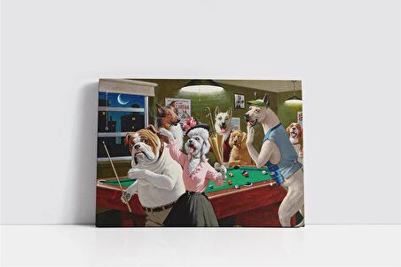 Bilardo Oynayan Köpekler Kanvas Tablo