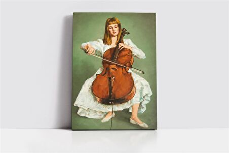 Çello Çalan Beyaz Giymiş Kadın Kanvas Tablo
