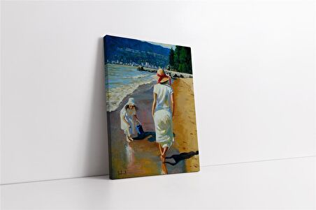 Plajda Kızı İle Olan Kadın Kanvas Tablo