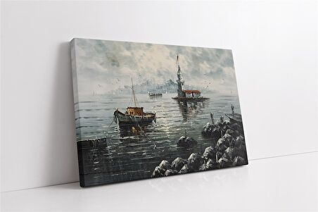İstanbul Yağmur Yağışlı Kız Kulesi Kanvas Tablo