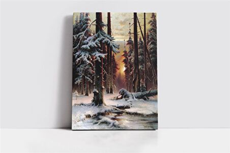 Karlar Altında Kalmış Orman Manzara Kanvas Tablo