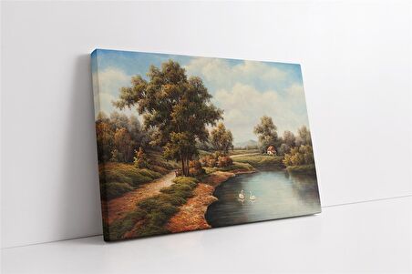 Küçük Gölet ve Kuğu Kanvas Tablo