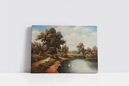 Küçük Gölet ve Kuğu Kanvas Tablo