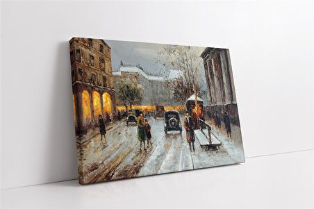 Yağmurlu Kasaba Manzara Kanvas Tablo