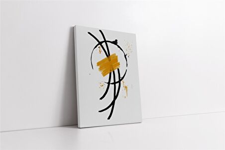 Line Art Sarı Siyah Soyut Kanvas Tablo