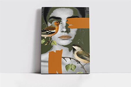 Kadın ve Kuşlar Manipülasyon Kanvas Tablo