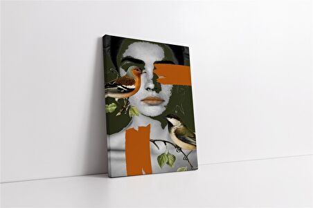 Kadın ve Kuşlar Manipülasyon Kanvas Tablo