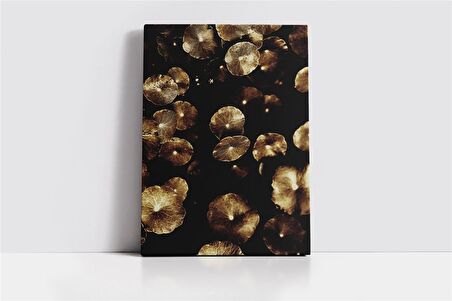 Siyah Zemin Altın Mantarlar Kanvas Tablo