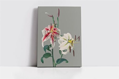 Gri Zeminde Çiçek II Kanvas Tablo