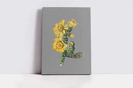 Gri Zemin Sarı Çiçek II Kanvas Tablo