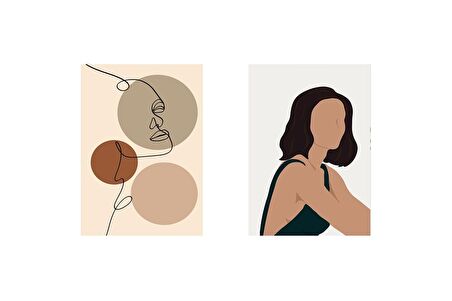 Line Art Kadın Yüzü Kanvas Tablo