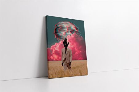 Pembe Bulutlar Arkasında Ay ve Yürüyen Adam Kanvas Tablo