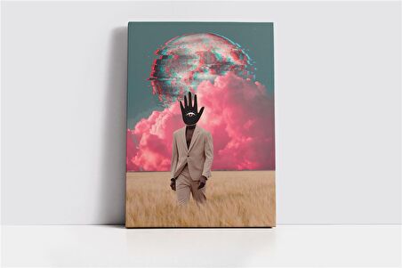 Pembe Bulutlar Arkasında Ay ve Yürüyen Adam Kanvas Tablo