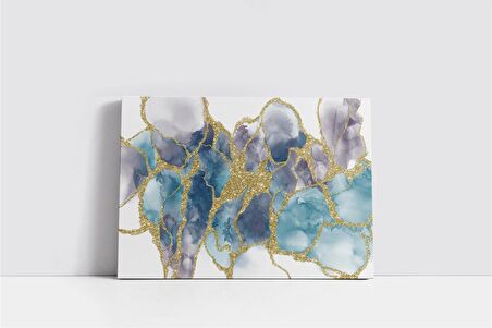 Altın Detaylı Mavi ve Mor Soyut Kanvas Tablo