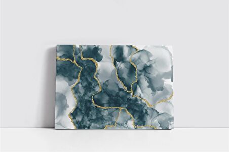 Altın Detaylı Yeşil Soyut Kanvas Tablo