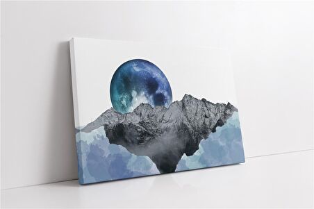 Mavi Ay ve Dağ Modern Manzara Kanvas Tablo