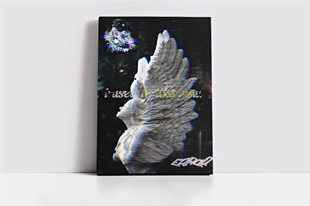 Kanatlı Melek Glitch Kanvas Tablo