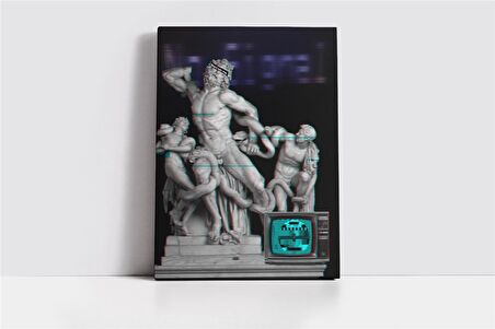 Eski Tv Heykel Glitch Kanvas Tablo