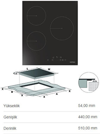 Hafele 45 CM Siyah Ankastre Set (Lumino Ocak/Vega Fırın/Vega Davlumbaz)