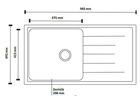 Vınox Beyaz Tekgöz Granıt Evye 50x100 Cm Vx-100xl