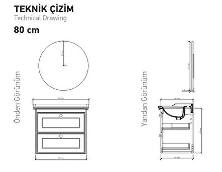 Tıerra Antrasıt 80 Cm Banyo Dolabı+Kale Lavabo