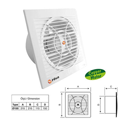 Hiva Dekoratif Plastik Banyo Tuvalet Aspiratörü 150 mm 25 Watt - HV1150