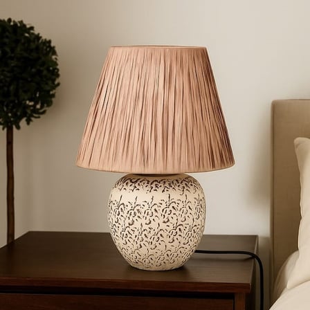 Evidea Lighting Holbeak Seramik Abajur - Bej - 35x35x25 cm