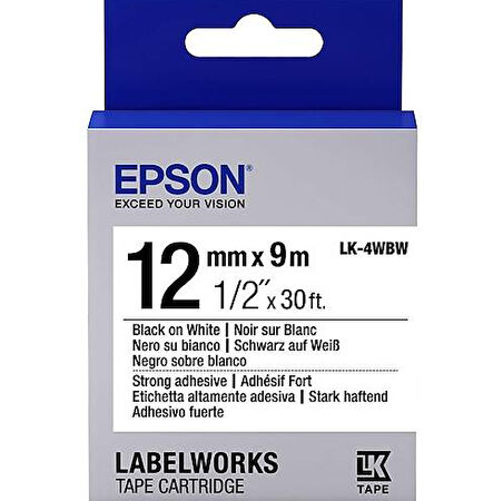 Epson LK-4WBW  Güçlü Yapışkanlı Etiket Kartuşu Siyah Beyaz 12 mm