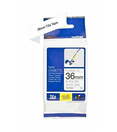Brother TZE-FX261 36mm Beyaz Üzerine Siyah Esnek Etiket 8m