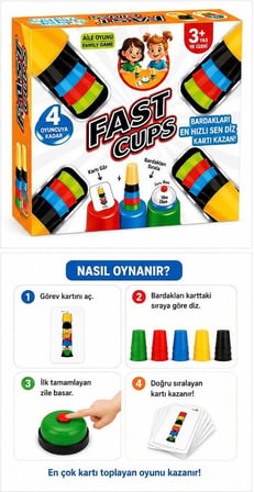 Renkli ve Hızlı Süper Pratik Akıllı Bardaklar Eğitici Zeka Oyunu Çocuk ve Aile Kutu Oyunu