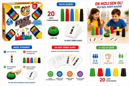 Renkli ve Hızlı Süper Pratik Akıllı Bardaklar Eğitici Zeka Oyunu Çocuk ve Aile Kutu Oyunu