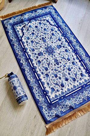 Gülhan Desenli Ipek Dokulu Keseli Seccade S1028 Lacivert Renk