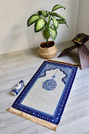 Mihrap Desenli İpek Dokulu Keseli Seccade S1029 Lacivert Renk