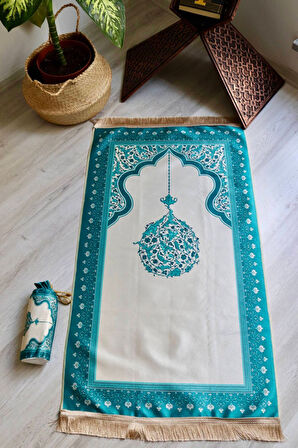 Mihrap Desenli İpek Dokulu Keseli Seccade S1029 Mavi Renk