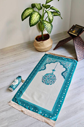 Mihrap Desenli İpek Dokulu Keseli Seccade S1029 Mavi Renk