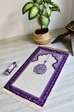 Mihrap Desenli İpek Dokulu Keseli Seccade S1029 Mor Renk