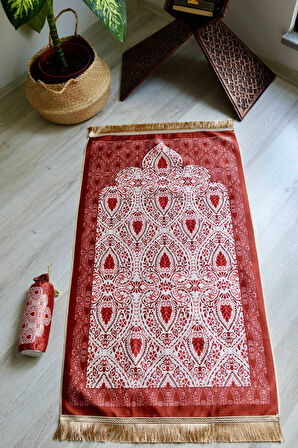 Rumi Desenli İpek Dokulu Keseli Seccade S1030 Kırmızı Renk