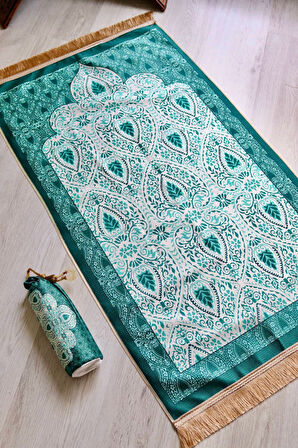 Rumi Desenli İpek Dokulu Keseli Seccade S1030 Yeşil Renk