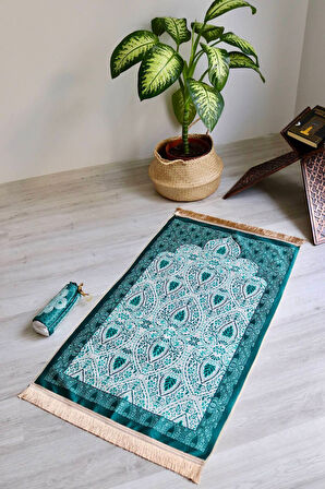 Rumi Desenli İpek Dokulu Keseli Seccade S1030 Yeşil Renk