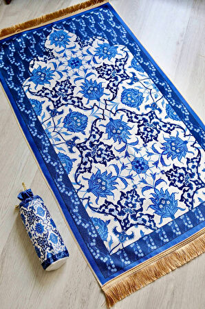Taşınabilir İpek Dokulu Keseli Seccade S1031 Lacivert Renk
