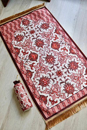 Taşınabilir İpek Dokulu Keseli Seccade S1031 Pembe Renk