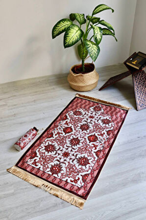 Taşınabilir İpek Dokulu Keseli Seccade S1031 Pembe Renk