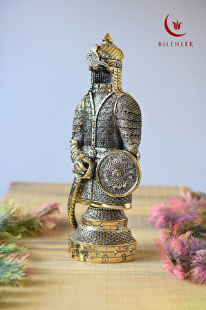Fetih Zırh Ayetel Kürsi Biblo 15x33 Cm (BÜYÜK BOY) – Altın Renk Metal Dekoratif Aksesuar